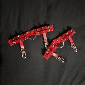 Red heart shaped thigh high garters